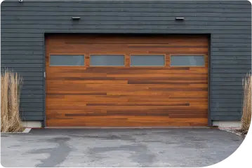 Wood garage door on a modern home